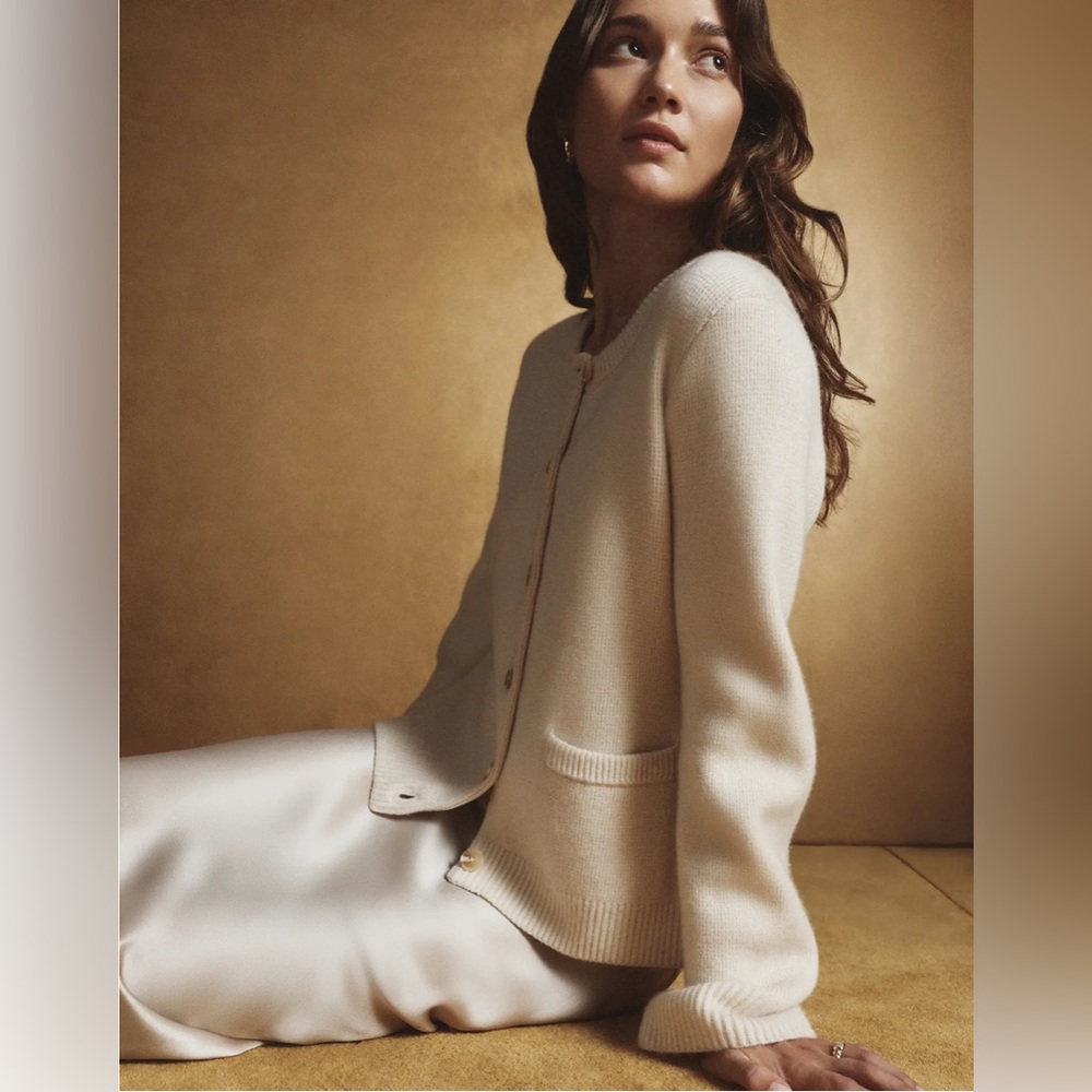Quince Cashmere Cream Button-Front Knit Cardigan